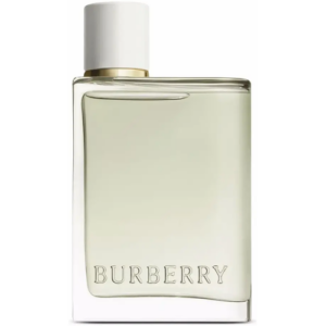 Rechteckiger Parfümflakon mit Burberry-Schriftzug und weißem Deckel.