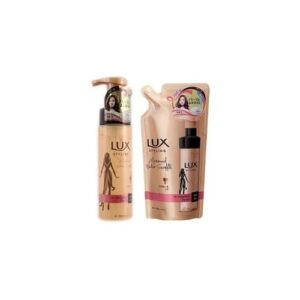 Lux Styling Haarpflegeprodukte, Flasche mit Spender und Nachfüllpackung.