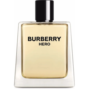 Rechteckige Parfümflasche von Burberry mit der Aufschrift "Hero".