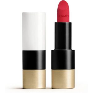 Ein eleganter Lippenstift in Goldschwarz mit roter Spitze und weißem Deckel.