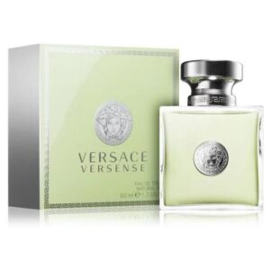 Versense Versace Parfumflasche und Verpackung in hellgrünem Design.