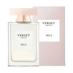 Parfümflasche Verset Nela mit passender Verpackung in hellen Farben.