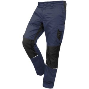 Langlebige blau-schwarze Arbeitshose mit Cargotaschen und verstärkten Knien.