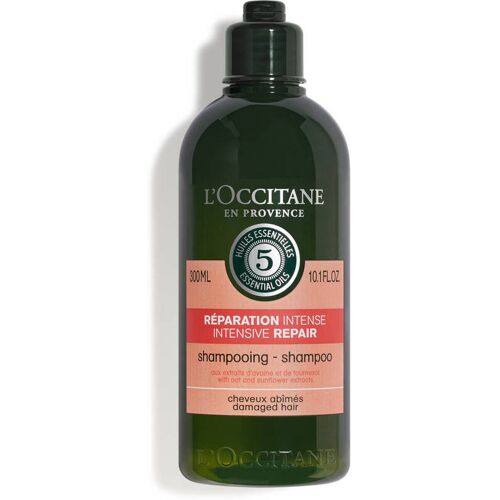 Grünes L'Occitane-Shampoo für intensivere Haarreparatur in einer 300 ml Flasche.