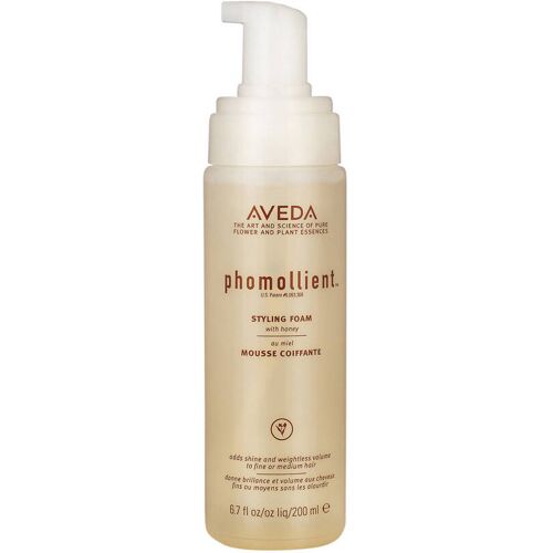 Flasche Aveda Phomollient Styling-Schaum mit Pumpverschluss auf weißem Hintergrund.